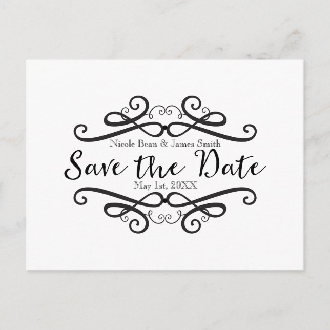 Cartão Postal De Anúncio Imagem clássica preta e branca Salvar a data (Frente)