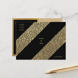 Cartão Postal De Anúncio Impressão de Leopardo & Preto Salve o Dia do Casam