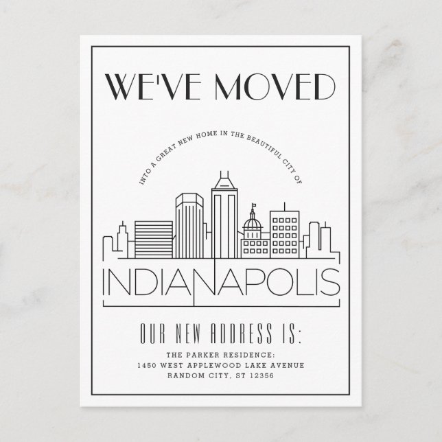 Cartão Postal De Anúncio Indianapolis Modern Deco | Mudança de Endereço (Frente)