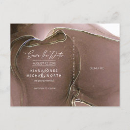 Cartão Postal De Anúncio Ink Flow Casamento Save the Date Taupe ID762