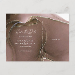 Cartão Postal De Anúncio Ink Flow Casamento Save the Date Taupe ID762