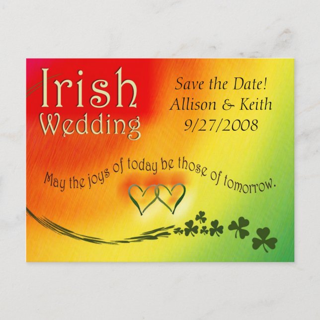 Cartão Postal De Anúncio Irish Save the Date Wedding Postcard (Frente)