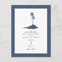 Cartão Postal De Anúncio Island Beach Wedding Save The Date - Azul Escuro