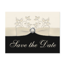 Ivory e Preto Floral Salvem Cartão-Postal de Data