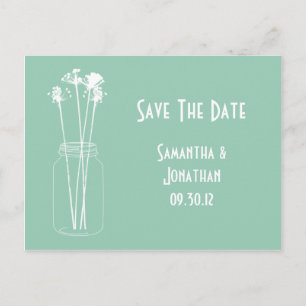 Cartão Postal De Anúncio Jade White Mason Jar Wildflower Salva A Data