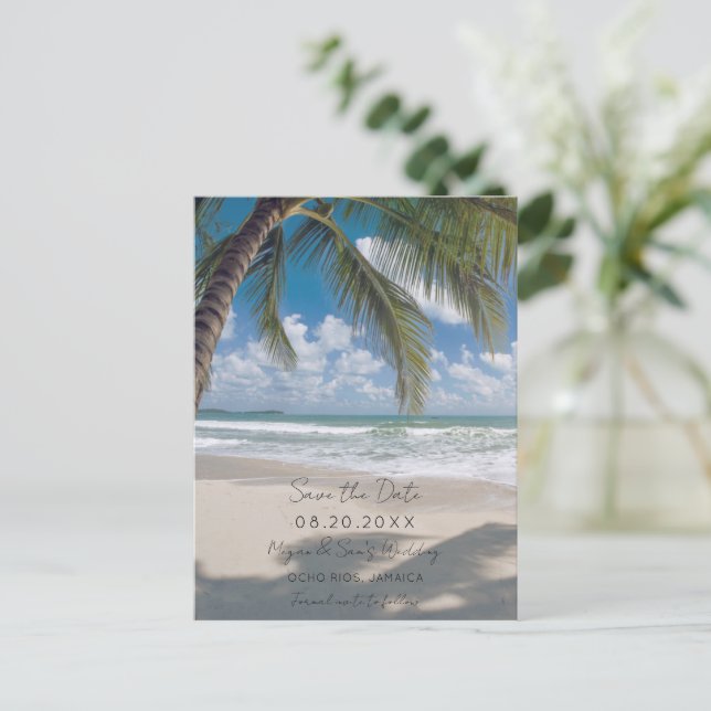 Cartão Postal De Anúncio Jamaica Destination Beach Wedding Save the Date (Em pé/Frente)