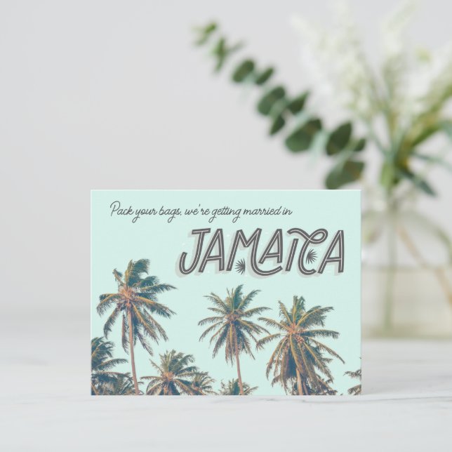 Cartão Postal De Anúncio Jamaica Tropical Beach Weding Date (Casamento de p (Em pé/Frente)