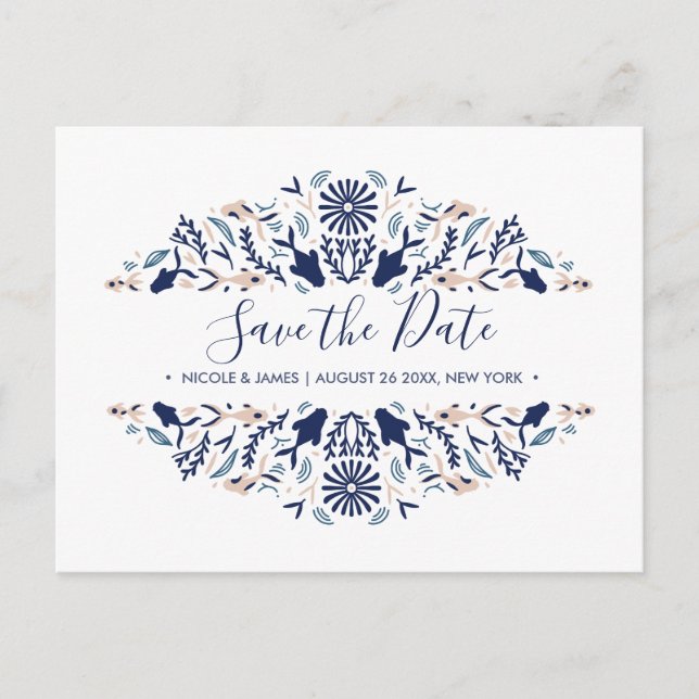 Cartão Postal De Anúncio Japonês | Koi Peixe Azul Casamento Save the date (Frente)