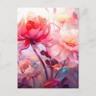 Cartão Postal De Anúncio Jardim de Acuarela de Flor de Peônia da Primavera