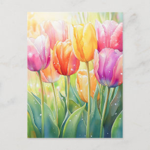 Cartão Postal De Anúncio Jardim de Tulipas de Primavera de Aquecedora