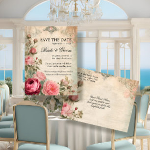 Cartão Postal De Anúncio Jornal Floral Azul Elegante Francês Vintage