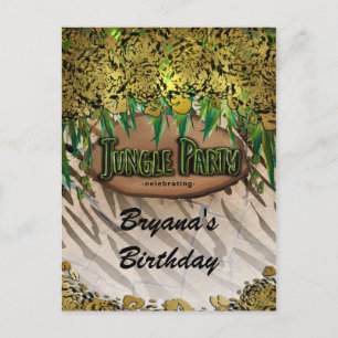Cartão Postal De Anúncio JUNGLE PARTIDO Dourado Glam Animal Print Birthday