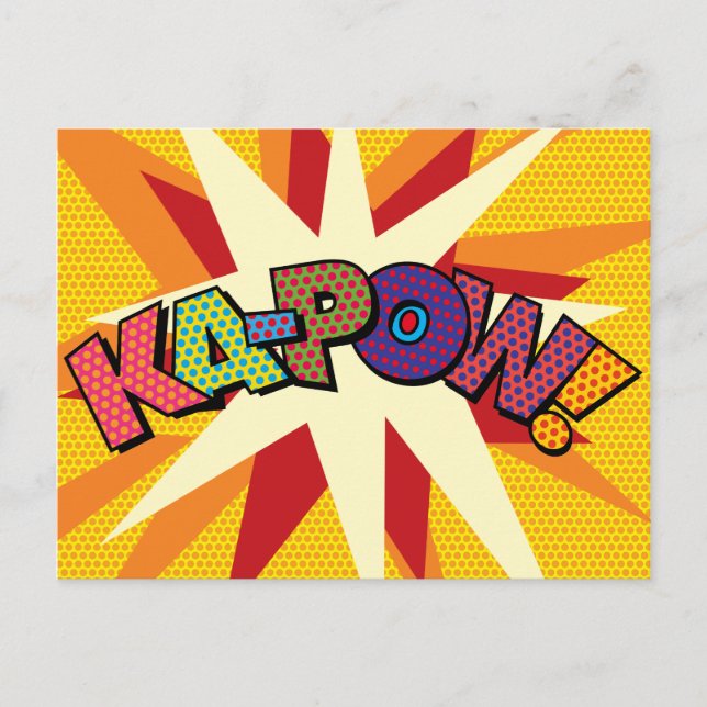 Cartão Postal De Anúncio KA-POW Diversão Arte Pop Retrô de Quadrinhos (Frente)