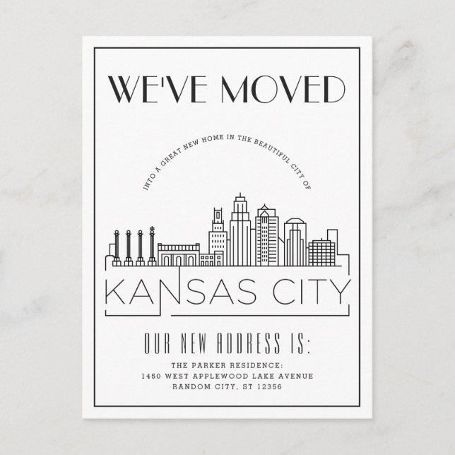 Cartão Postal De Anúncio Kansas City Modern Deco | Mudança de Endereço (Frente)