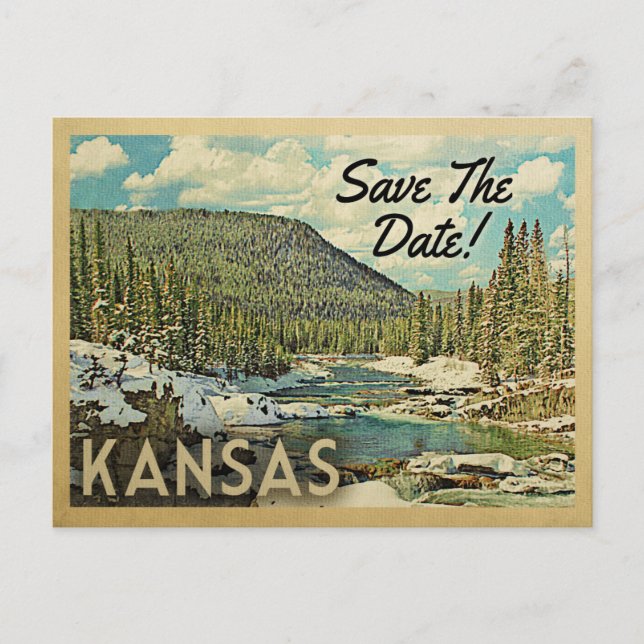 Cartão Postal De Anúncio Kansas Salve A Data Montanha A Neve (Frente)