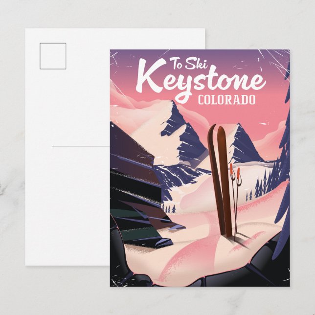 Cartão Postal De Anúncio Keystone para esqui (Frente/Verso)