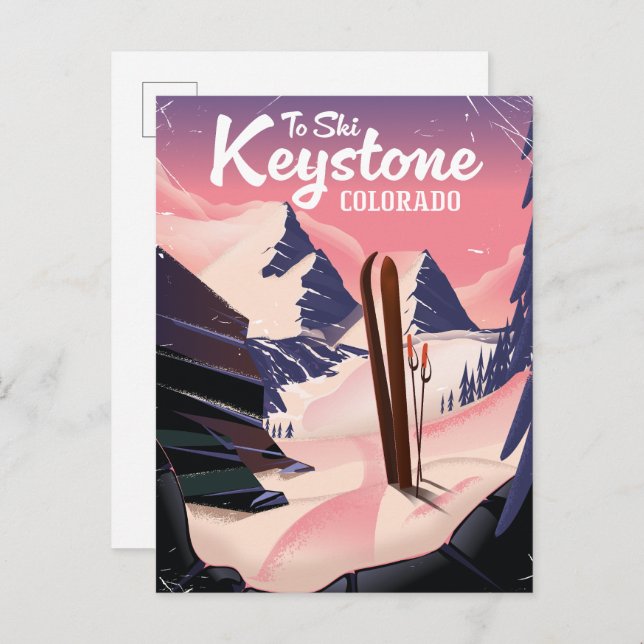 Cartão Postal De Anúncio Keystone para esquiar (Frente/Verso)
