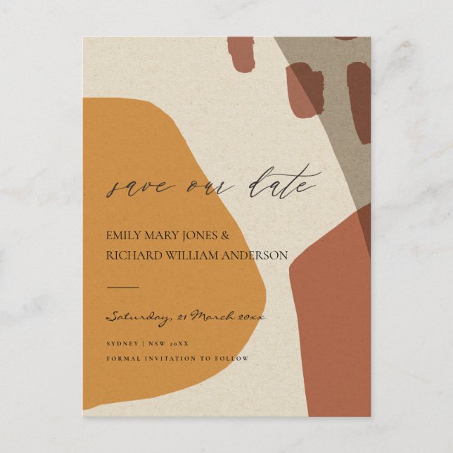 CARTÃO POSTAL DE ANÚNCIO KRAFT ARTISTIC MODERNO ABSTRATO RUST SALVAR DATA (Frente)