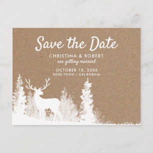 Cartão Postal De Anúncio Kraft Paper Deer Christmas Salve a data