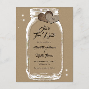 Cartão Postal De Anúncio Kraft Paper Mason Jar Weding Date (Salvar A Data)