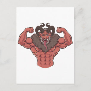 Cartão Postal De Anúncio Krampus Assustador Natal Flexionando Músculo Fitne