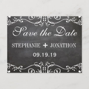 Cartão Postal De Anúncio Lábios de bigode chalkboard Salvar a data