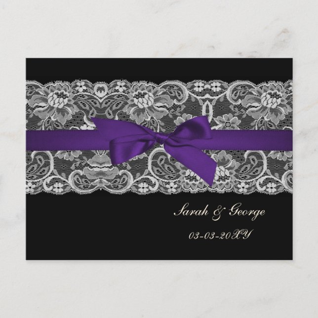 Cartão Postal De Anúncio Lace e fita preto roxo salvo a data (Frente)