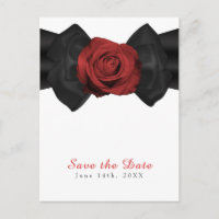 Laço de Fita Preta & Rosa Vermelha Save the Date E