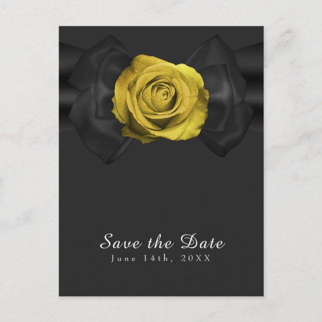 Cartão Postal De Anúncio Laço Preto & Rosa Amarela Salve a Data QUALQUER CO (Frente)