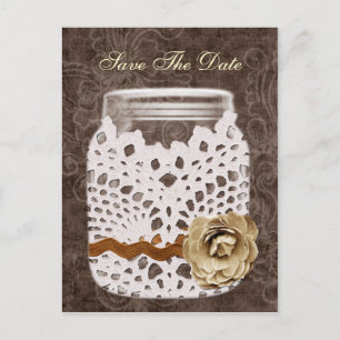 Cartão Postal De Anúncio Laço rústico casamento envolvido do frasco de