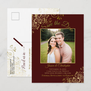 Cartão Postal De Anúncio Lacy Gold no Save the Date de Casamento Auburn Pho