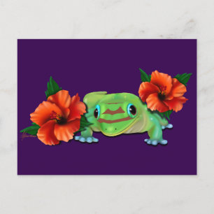 Cartão Postal De Anúncio Lagartixa Diurna Com Hibisco