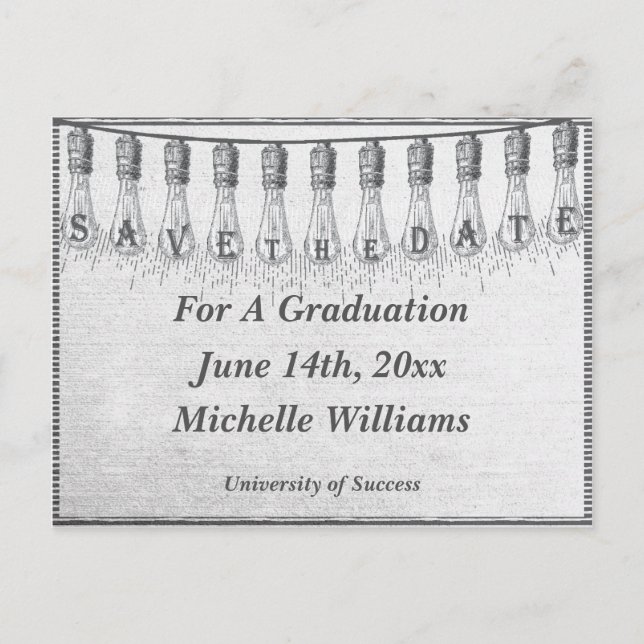 Cartão Postal De Anúncio Lâmpada Edison Graduação Salve A Data (Frente)