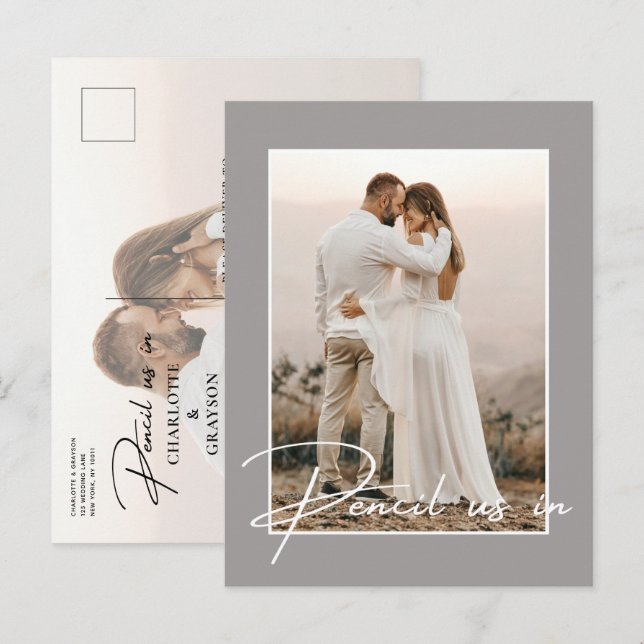 Cartão Postal De Anúncio Lápis-Nos Ao Salvar O Casamento De Foto De Data (Frente/Verso)