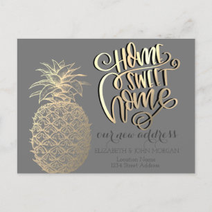 Cartão Postal De Anúncio Lar Doce Lar,Abacaxi Dourado Tropical Cinza