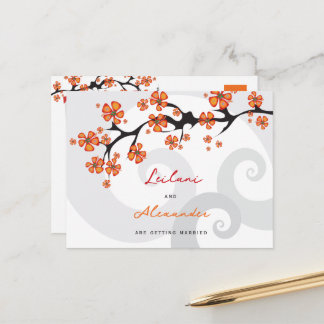 Cartão Postal De Anúncio Laranja Hibiscus Cinzas Tropicais Salvem a Data