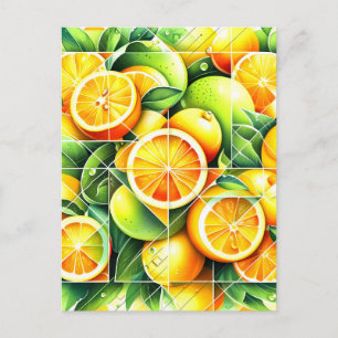 Cartão Postal De Anúncio Laranja Limão Botânico Citrino Geométrico