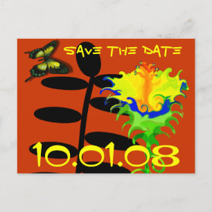 Cartão Postal De Anúncio Laranja Vermelho Amarelo Verde Azul Salvar a Data