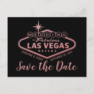 Cartão Postal De Anúncio Las Vegas Casamento Rosa Dourado Salve a Data
