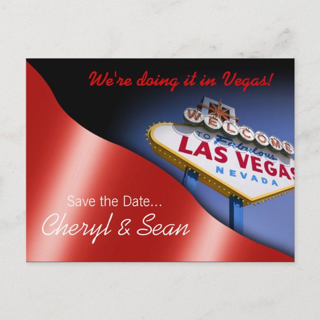 Cartão Postal De Anúncio Las Vegas Salvar a data (vermelho metálico) (Frente)