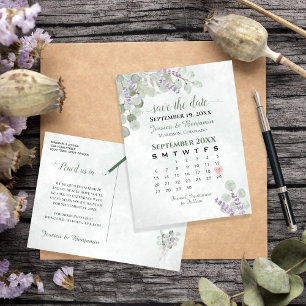 Cartão Postal De Anúncio Lavanda Eucalyptus Casamento Salvar o Calendário 