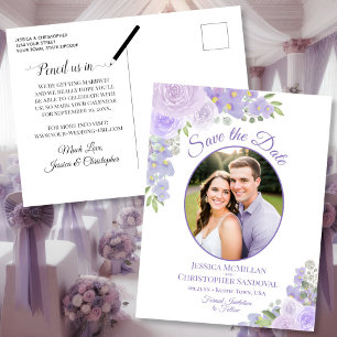 Cartão Postal De Anúncio Lavanda Floral Oval Foto: Casamento Salve a Data