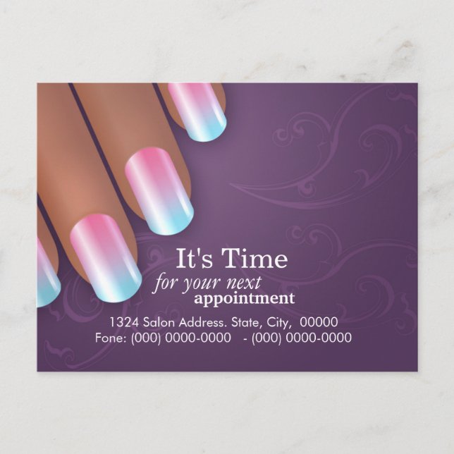 Cartão Postal De Anúncio Lembrete Postcarrd da nomeação do manicuro (Frente)