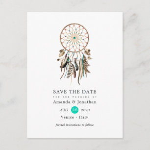 Cartão Postal De Anúncio Lenda indiana Casamento Boho Tribal Salvar a Data