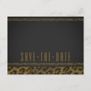 Cartão Postal De Anúncio Leopard Brilho Lantejoulas Glam Chic Salvar a Data
