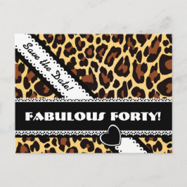 Cartão Postal De Anúncio Leopardo do aniversário de 40 anos e laço