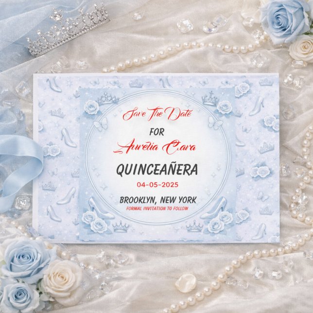 Cartão Postal De Anúncio Light Blue Silver Princess Quinceanera Birthday  (Light Blue Silver Princess Quinceanera Birthday Announcement Postcard
)