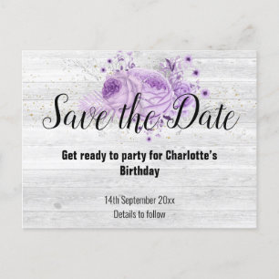 Cartão Postal De Anúncio Lilac Floral de Madeira de Whitewash Rustic