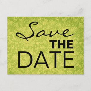 Cartão Postal De Anúncio Lime e Preto Grunge Damask Save the Date S531