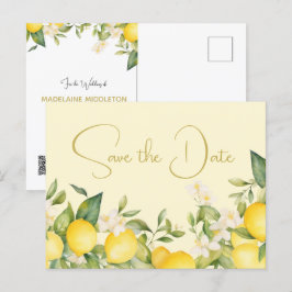 Cartão Postal De Anúncio Limões de Casamento Cítrico Salve a Data